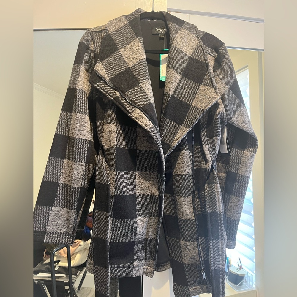 Coffee Shop NY Buffalo Check Trench Coat with tie belt